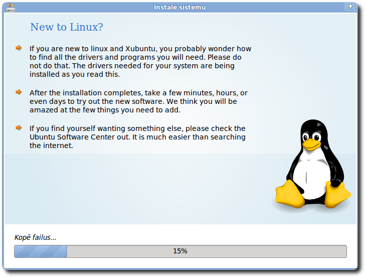 <i>Ubuntu Linux</i> uzstādīšanas progress